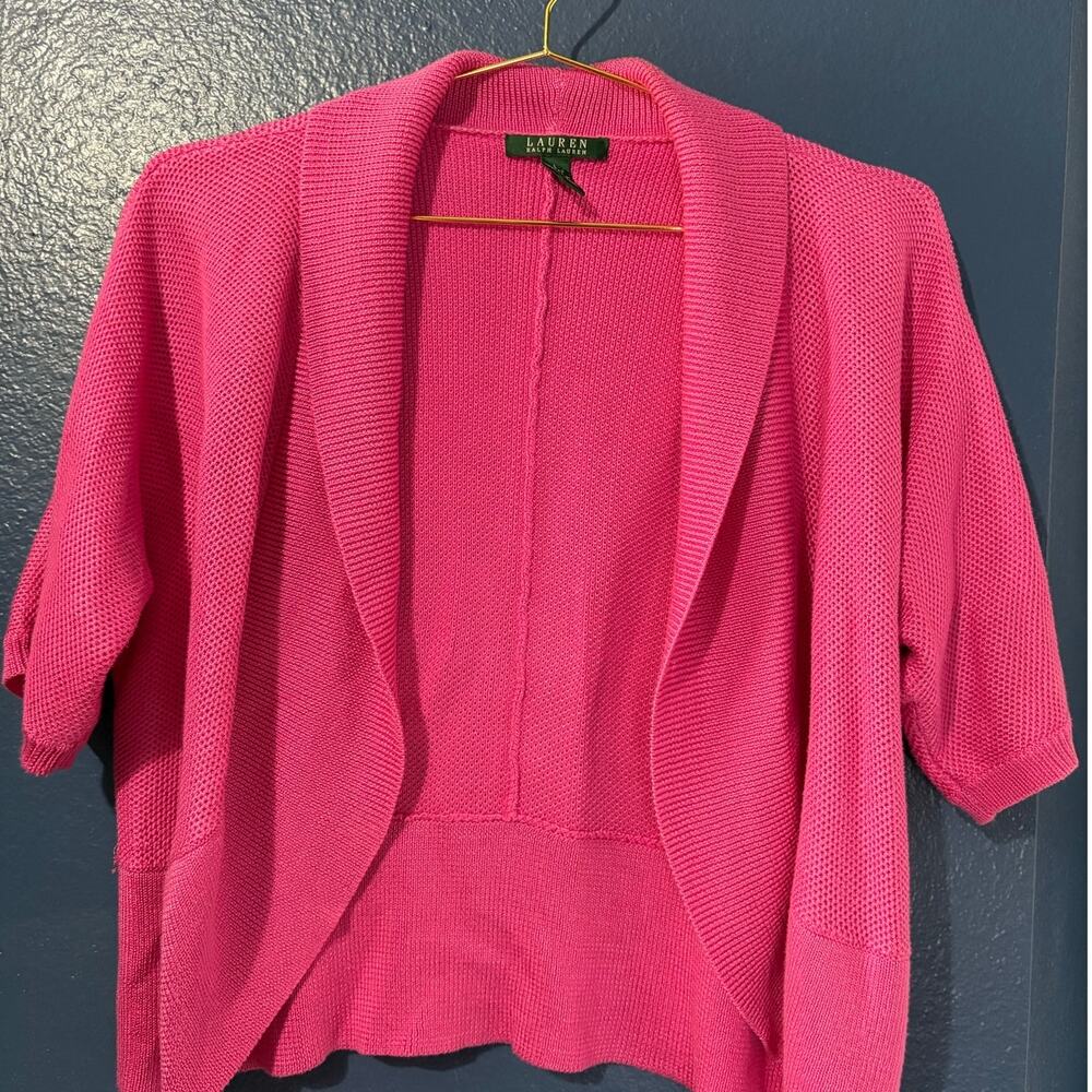 Ralph Lauren Bright Pink Open Cropped Cardigan Cotton Blend - Women's Sz Large